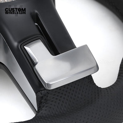 Mercedes Custom W223 Flat Bottom Steering Wheel – Black Leather, Tan Stitching, Silver Trim, Touch Control Buttons | Fits S-Class W223, GLE, GLS, E-Class W213 Facelift + more | Plug & Play | With Airbag | Retrofit Upgrade for Older Models Available