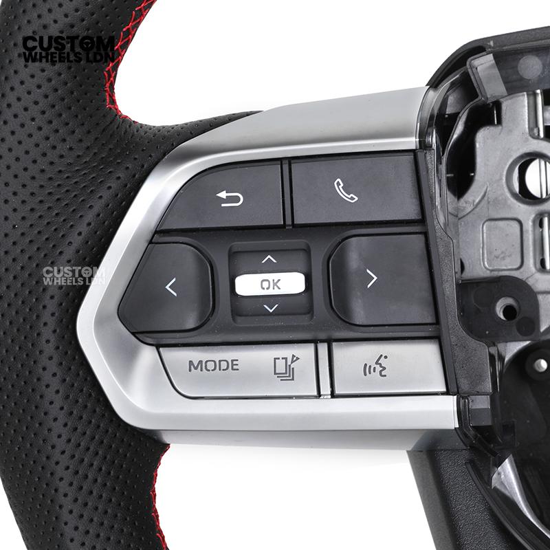 Toyota Custom GR Steering Wheel – Carbon Fiber, Flat Bottom, Red Center Stripe, Perforated Grips | Fits Yaris GR, Corolla GR + More | Plug & Play | Sporty Upgrade with Paddle Cutouts | Track-Inspired Retrofit