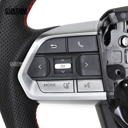 Toyota Custom GR Steering Wheel – Carbon Fiber, Flat Bottom, Red Center Stripe, Perforated Grips | Fits Yaris GR, Corolla GR + More | Plug & Play | Sporty Upgrade with Paddle Cutouts | Track-Inspired Retrofit