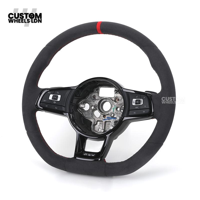 VW MK7 Custom Steering Wheel | Alcantara Wrap, Red Centre Stripe, Full Plug & Play Complete Wheel | Fits Golf MK7, GTI, R + more