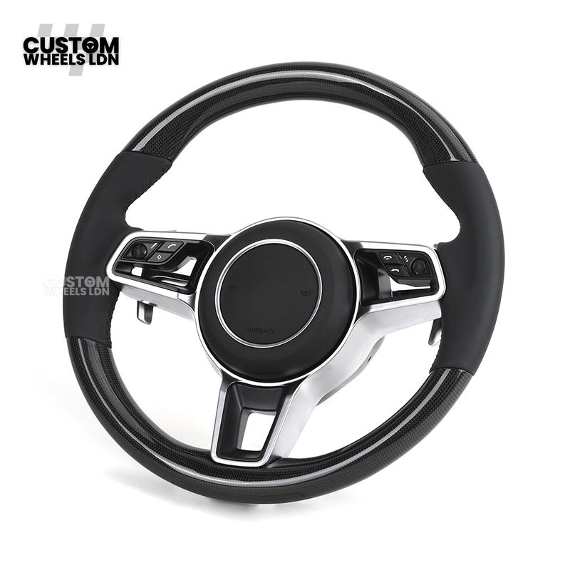Porsche Custom Steering Wheel – Carbon Fibre & Leather with Chrome Trim | Fits 997, 991, Panamera, Cayenne, Cayman (2000+ Plug & Play)