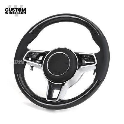 Porsche Custom Steering Wheel – Carbon Fibre & Leather with Chrome Trim | Fits 997, 991, Panamera, Cayenne, Cayman (2000+ Plug & Play)