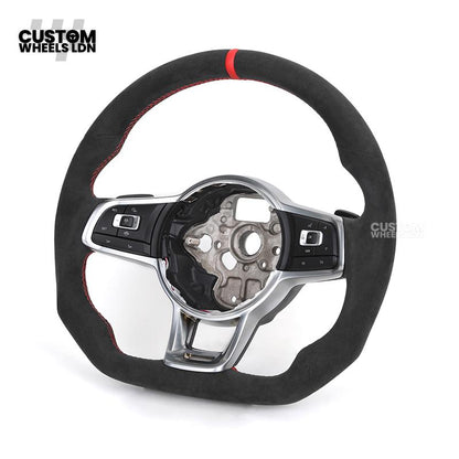 VW MK7 Custom Steering Wheel | Full Alcantara Wrap, Red Stitching & Stripe | Complete Plug & Play Wheel | Fits Golf MK7, GTI, R + more