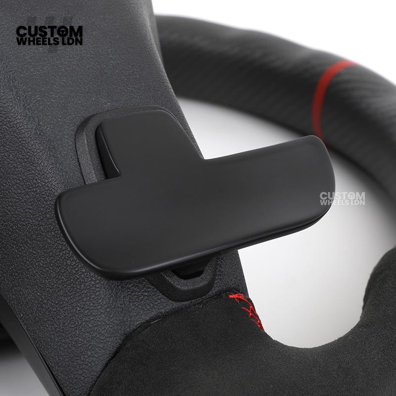 Mercedes Custom AMG Steering Wheel Flat Bottom Alcantara + Satin Carbon | Red Stitching & Marker | Complete Retrofit | Fits C-Class, E-Class, GLC, CLA, GLS, W205, W213, W222 + more