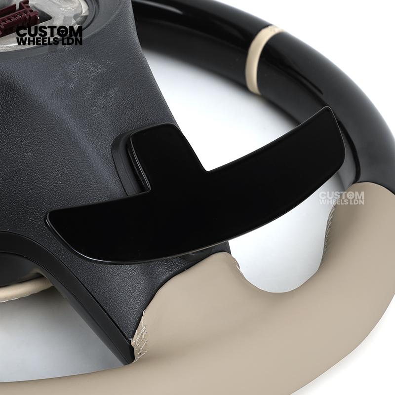 Mercedes Custom Steering Wheel | AMG Style Piano Black with Beige Leather & Stripe | Silver Paddles | Complete Retrofit for Older Models | Fits W205 W204 W212 W213 W218 W207 + more