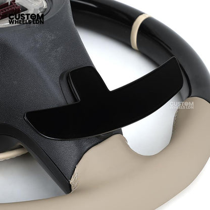 Mercedes Custom Steering Wheel | AMG Style Piano Black with Beige Leather & Stripe | Silver Paddles | Complete Retrofit for Older Models | Fits W205 W204 W212 W213 W218 W207 + more