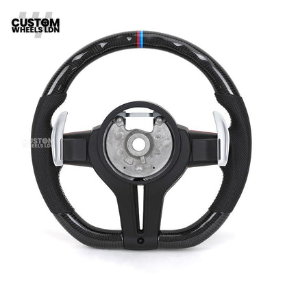 BMW Custom Carbon Fibre Steering Wheel – Red Trim | Perforated Leather | M Stripe | Plug & Play | Fits 1 Series F20, 2 Series F22, 3 Series F30, 4 Series F32, M2, M3, M4, X1 F48, X2 F39, Z4 G29 + more