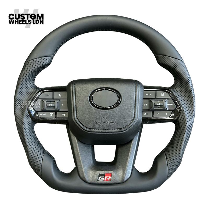 Toyota Custom GR Steering Wheel – Flat Bottom, Perforated Leather, Red Stitching, GR Badge | Fits Hilux GR Sport, Revo, Auris + More | Plug & Play | Complete Custom Spec Available | Upgrade for Older Models