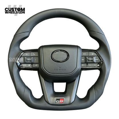Toyota Custom GR Steering Wheel – Flat Bottom, Perforated Leather, Red Stitching, GR Badge | Fits Hilux GR Sport, Revo, Auris + More | Plug & Play | Complete Custom Spec Available | Upgrade for Older Models