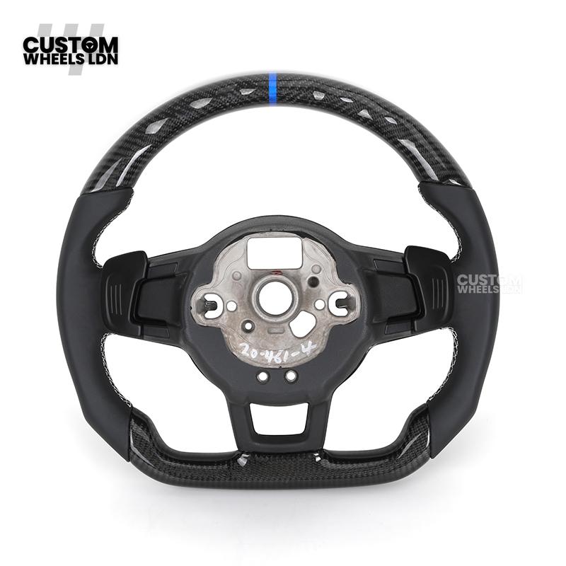 Volkswagen MK7 Custom Steering Wheel – Blue Center Stripe | Carbon Fibre & Leather | Plug & Play | Complete Steering Wheel | Fits Golf MK7 / MK6 GTI, R + more