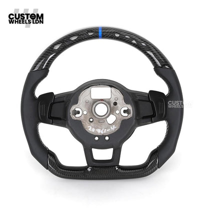 Volkswagen MK7 Custom Steering Wheel – Blue Center Stripe | Carbon Fibre & Leather | Plug & Play | Complete Steering Wheel | Fits Golf MK7 / MK6 GTI, R + more
