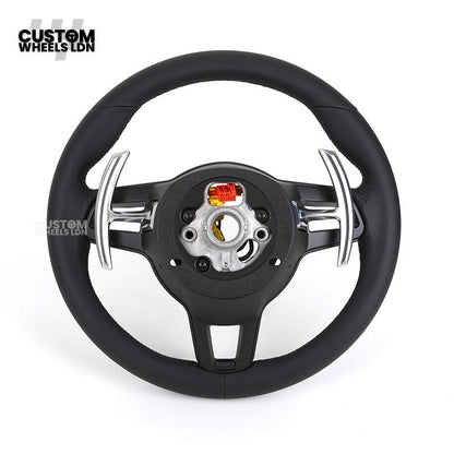 Porsche Custom Steering Wheel – Black Leather with Chrome Trim | Fits 997, 991, Panamera, Cayenne, Cayman (2000+ Plug & Play)