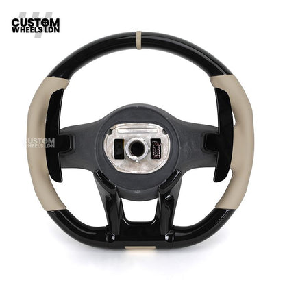 Mercedes Custom Steering Wheel | AMG Style Piano Black with Beige Leather & Stripe | Silver Paddles | Complete Retrofit for Older Models | Fits W205 W204 W212 W213 W218 W207 + more