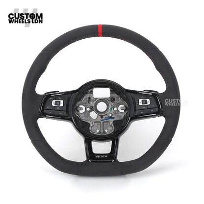 VW MK7 Custom Steering Wheel | Alcantara Wrap, Red Centre Stripe, Full Plug & Play Complete Wheel | Fits Golf MK7, GTI, R + more