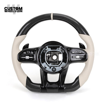 Mercedes Custom Steering Wheel | Piano Black & Carbon Fibre with Full Cream Leather | AMG Style | Complete Retrofit | Fits W205 W204 W212 W213 W218 + more