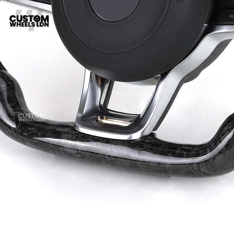 Volkswagen MK7 Custom Steering Wheel – Forged Carbon with Blue Centre Stripe & Perforated Leather Grips | Fits Golf GTI, R, Scirocco + more | Plug & Play Upgrade
