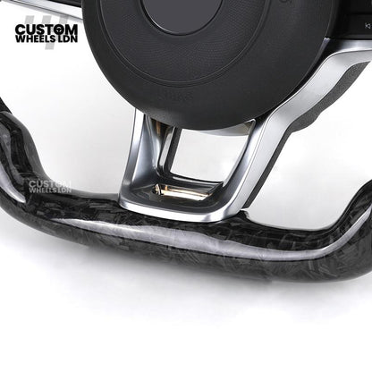Volkswagen MK7 Custom Steering Wheel – Forged Carbon with Blue Centre Stripe & Perforated Leather Grips | Fits Golf GTI, R, Scirocco + more | Plug & Play Upgrade
