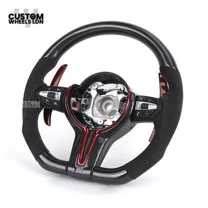 BMW Custom Carbon Fibre Steering Wheel – Red Paddle Set | Alcantara Sides | Track Style | Plug & Play | Fits F20, F22, F30, F32, F36, M2, M3, M4 + more