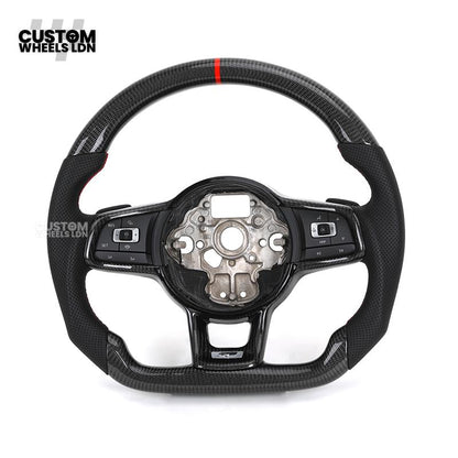 Volkswagen MK7 Custom Steering Wheel – Carbon Fibre with Red Centre Stripe, Perforated Leather Grips | Fits Golf GTI, R, Scirocco + more | Plug & Play