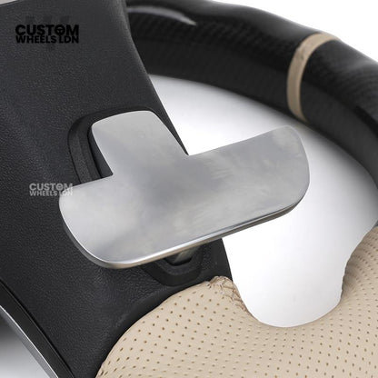 Mercedes Custom Steering Wheel | AMG Style Carbon Fibre with Beige Leather & Stripe | Silver Paddles | Complete Retrofit for Older Models | Fits W205 W204 W212 W213 W218 W207 + more