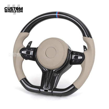 BMW Custom F-Series Carbon & Cream Leather Steering Wheel – M Stripe | Fits F20 F22 F30 F32 F36 M2 M3 M4 + more