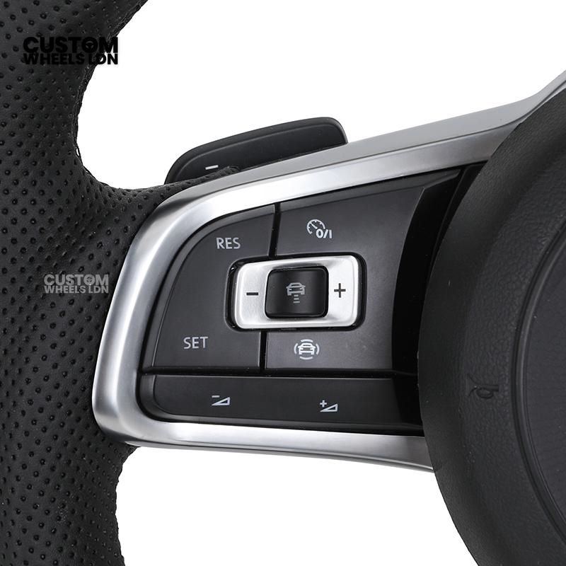 Volkswagen MK7 Custom Steering Wheel – Forged Carbon with Blue Centre Stripe & Perforated Leather Grips | Fits Golf GTI, R, Scirocco + more | Plug & Play Upgrade