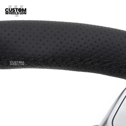 Mercedes Custom AMG Flat Bottom Steering Wheel – Full Black Leather, Black Stripe, Silver Trim, Touch Control Buttons, Silver Paddles, AMG Badge | Fits C-Class, E-Class, CLS, GLC, GLE, G-Class + more | Plug & Play | Retrofit Upgrade for Older Models