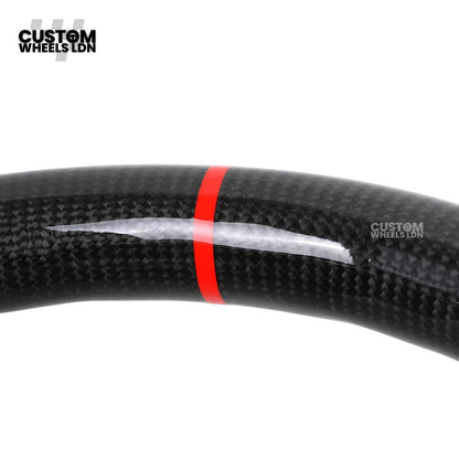 Toyota Custom GR Steering Wheel – Carbon Fiber, Flat Bottom, Red Center Stripe, Perforated Grips | Fits Yaris GR, Corolla GR + More | Plug & Play | Sporty Upgrade with Paddle Cutouts | Track-Inspired Retrofit