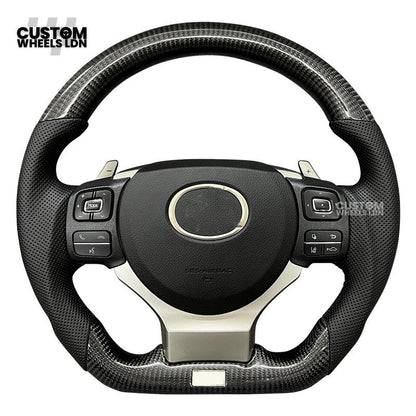 Lexus Custom Steering Wheel, Carbon Fiber Flat Bottom, Perforated Leather Grips, Paddle Cutouts | Fits CT, IS, GS, RX, NX + More | Sporty Retrofit Upgrade | Plug & Play | Built for Comfort & OEM Fitment