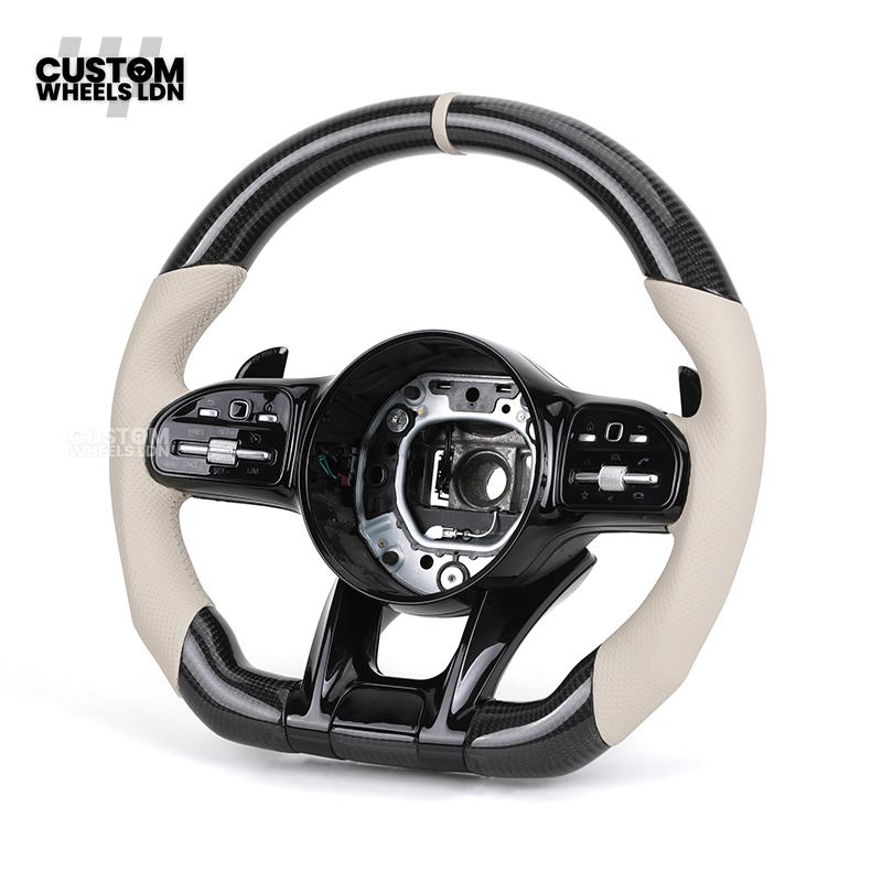 Mercedes Custom Steering Wheel | Piano Black & Carbon Fibre with Full Cream Leather | AMG Style | Complete Retrofit | Fits W205 W204 W212 W213 W218 + more