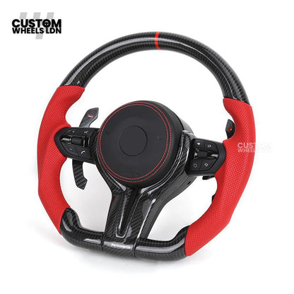 BMW Custom F-Series Carbon Fibre & Red Steering Wheel – Perforated Leather | Fits F20 F22 F30 F32 F36 M2 M3 M4 + more