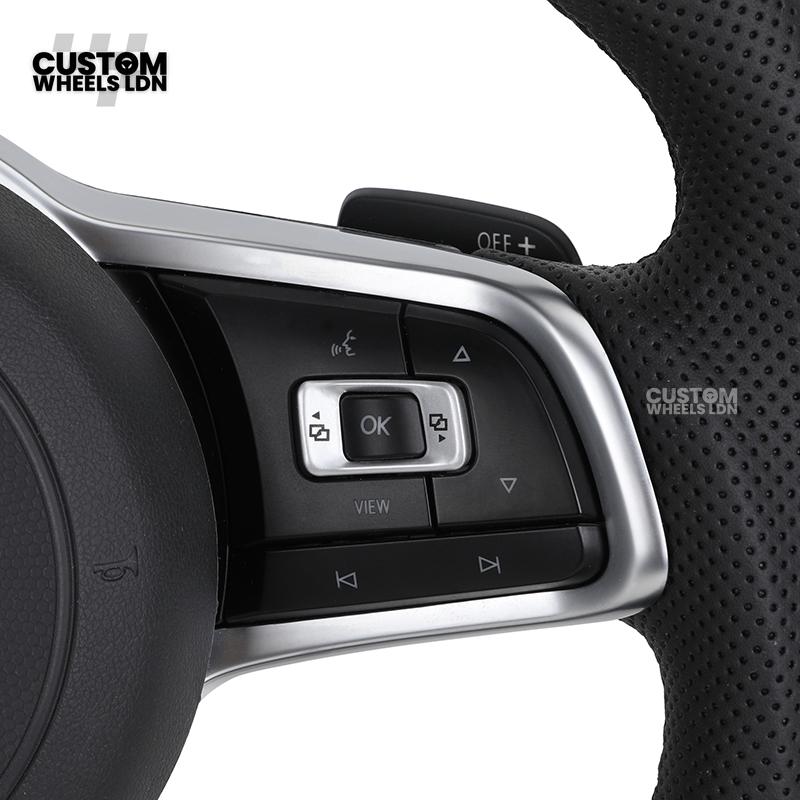 Volkswagen MK7 Custom Steering Wheel – Forged Carbon with Blue Centre Stripe & Perforated Leather Grips | Fits Golf GTI, R, Scirocco + more | Plug & Play Upgrade