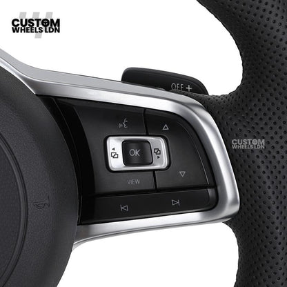 Volkswagen MK7 Custom Steering Wheel – Forged Carbon with Blue Centre Stripe & Perforated Leather Grips | Fits Golf GTI, R, Scirocco + more | Plug & Play Upgrade