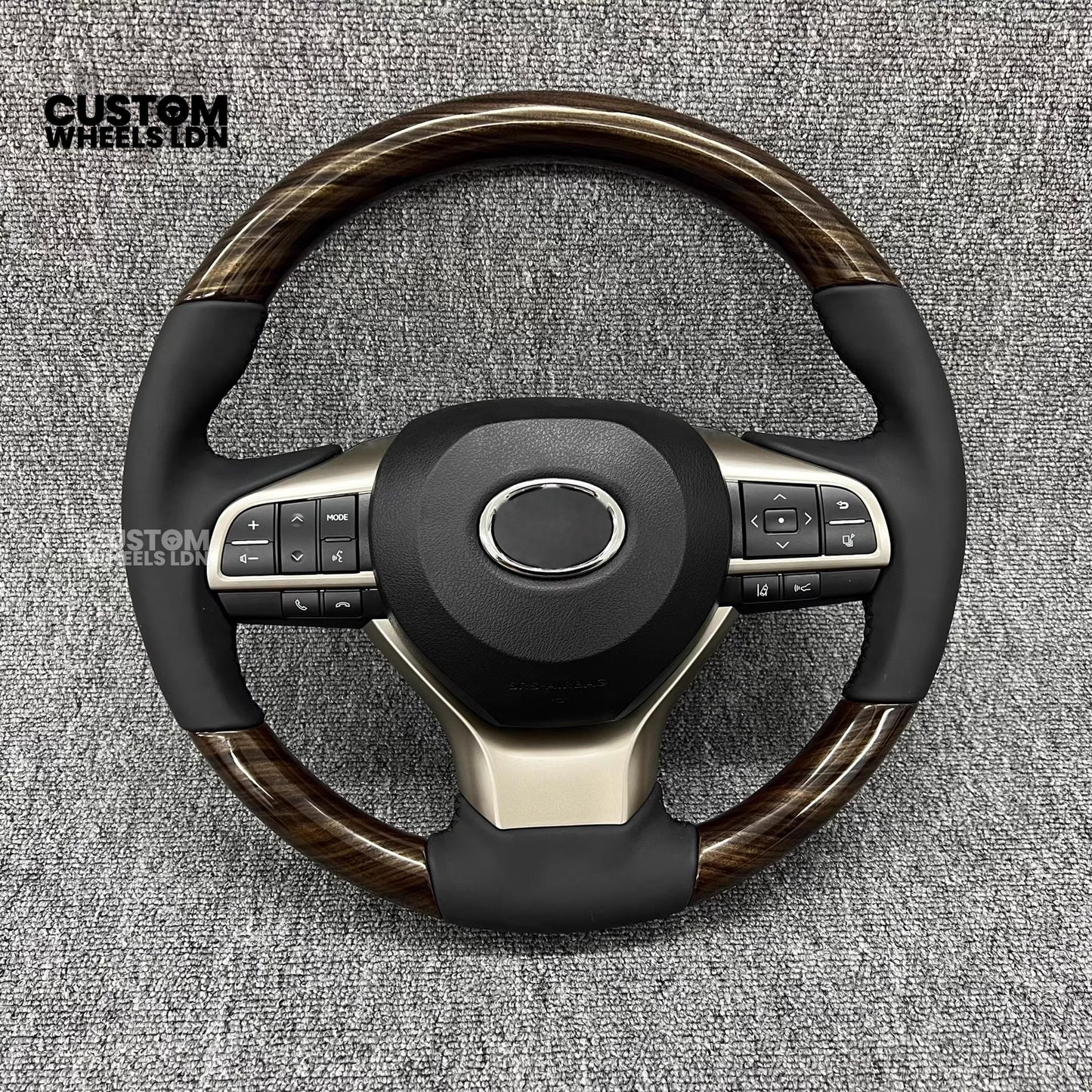 Lexus Custom Steering Wheel – Gloss Woodgrain & Matte Black Leather | OEM-Style Luxury Upgrade | Fits RX, GS, IS, NX, CT + More | Plug & Play | Comfort-Focused Premium Finish