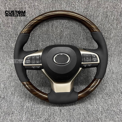 Lexus Custom Steering Wheel – Gloss Woodgrain & Matte Black Leather | OEM-Style Luxury Upgrade | Fits RX, GS, IS, NX, CT + More | Plug & Play | Comfort-Focused Premium Finish