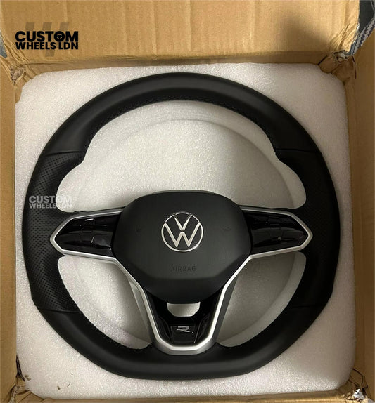 Volkswagen MK8 Custom Steering Wheel – OEM Style with Perforated Leather Grips & Piano Black Trim | Fits Golf GTI, R-Line + more | Plug & Play Upgrade