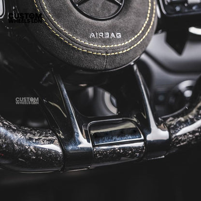 Mercedes Custom AMG Steering Wheel Alcantara & Forged Carbon | Yellow Stitching & Stripe | AMG Edition 1 | Paddle Shifters | Complete Retrofit | Fits GLC, GLE, CLS, E-Class, C-Class, W205, W213 + more
