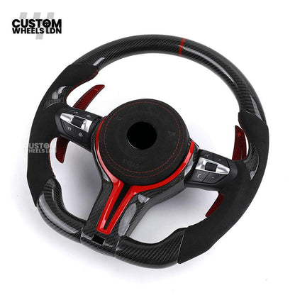 BMW Custom Carbon Fibre Steering Wheel – Red Trim & Paddles | Alcantara | M Performance Style | Plug & Play | Fits F20, F22, F30, F32, F36, M2, M3, M4, X1, X2 + more
