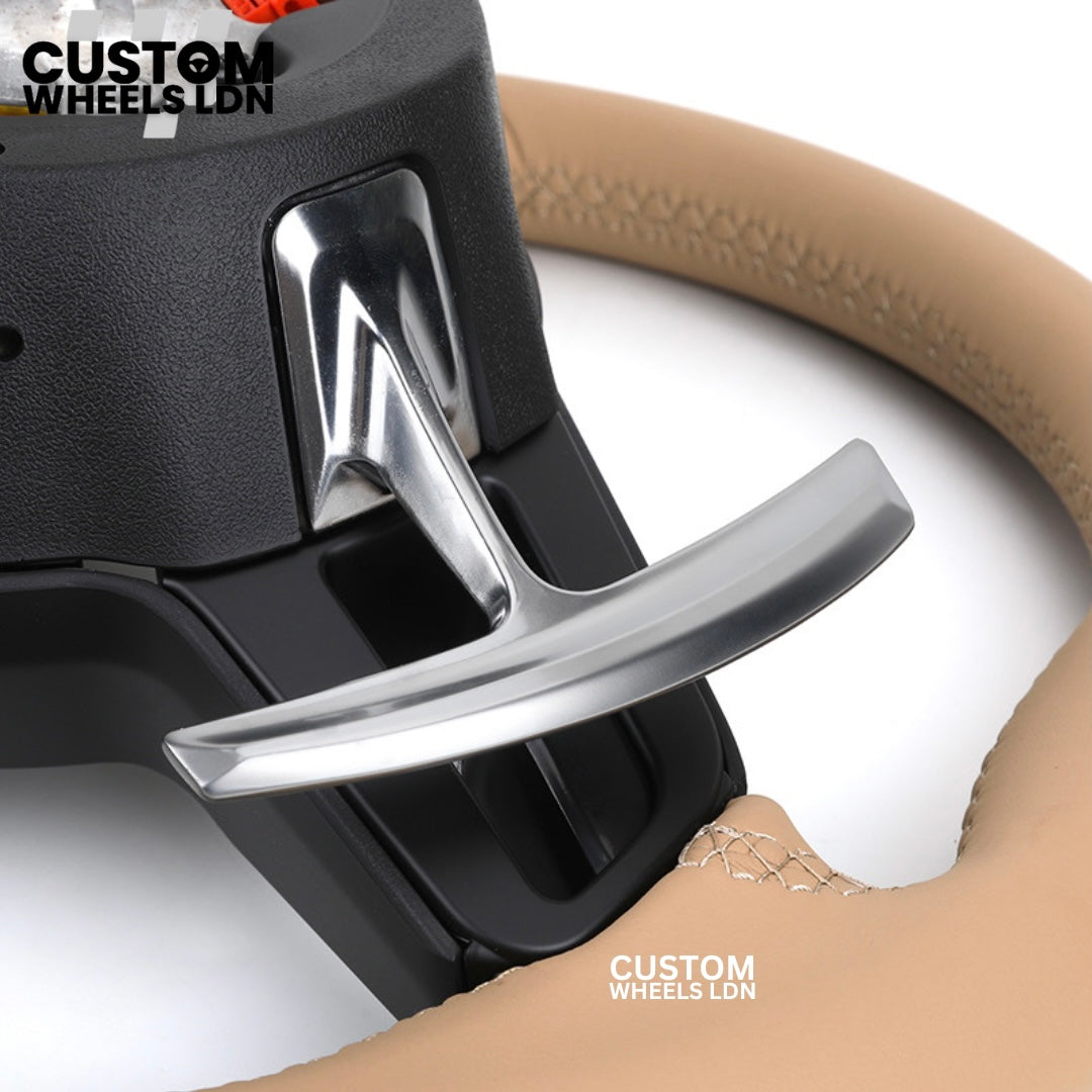 Porsche Custom Beige Full Leather Steering Wheel - Fits Most Models: 911, Cayenne, Panamera, Macan, Boxter, Taycan & More