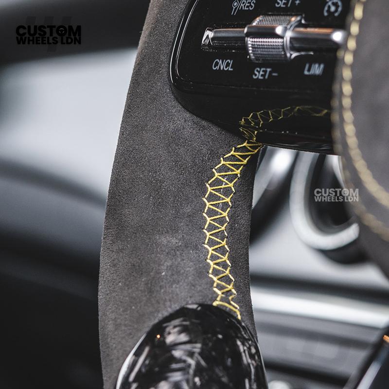 Mercedes Custom AMG Steering Wheel Alcantara & Forged Carbon | Yellow Stitching & Stripe | AMG Edition 1 | Paddle Shifters | Complete Retrofit | Fits GLC, GLE, CLS, E-Class, C-Class, W205, W213 + more
