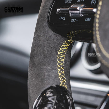 Mercedes Custom AMG Steering Wheel Alcantara & Forged Carbon | Yellow Stitching & Stripe | AMG Edition 1 | Paddle Shifters | Complete Retrofit | Fits GLC, GLE, CLS, E-Class, C-Class, W205, W213 + more
