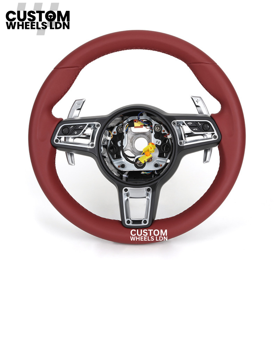 Porsche Custom PDK Steering Wheel Sport Red Full Leather Steering Wheel - Fits Most Models: 911, Cayenne, Panamera, Macan, Boxter, Taycan & More