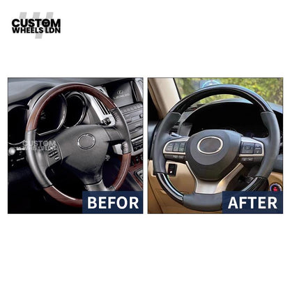 Lexus Custom Steering Wheel – Gloss Woodgrain & Matte Black Leather | OEM-Style Luxury Upgrade | Fits RX, GS, IS, NX, CT + More | Plug & Play | Comfort-Focused Premium Finish