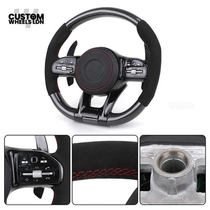 rcedes Custom AMG Steering Wheel Carbon Fibre & Alcantara | Red Stitching | Flat Bottom | Paddle Shifters | Complete Retrofit | Fits GLC, GLE, C-Class, E-Class, W205, W213 + more