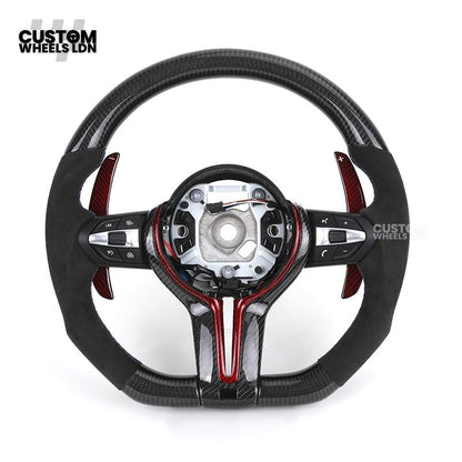 BMW Custom Carbon Fibre Steering Wheel – Red Paddle Set | Alcantara Sides | Track Style | Plug & Play | Fits F20, F22, F30, F32, F36, M2, M3, M4 + more