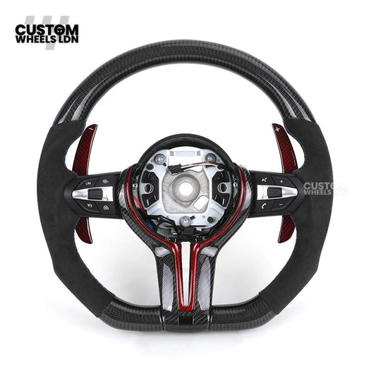 BMW Custom Carbon Fibre Steering Wheel – Red Paddle Set | Alcantara Sides | Track Style | Plug & Play | Fits F20, F22, F30, F32, F36, M2, M3, M4 + more