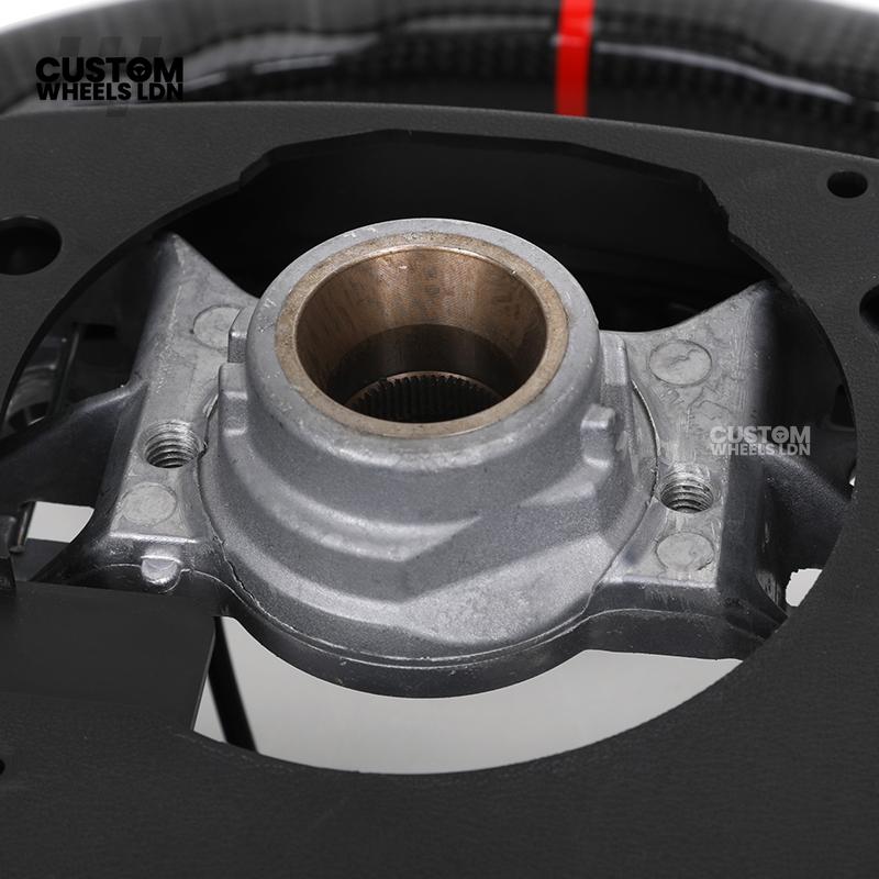Toyota Custom GR Steering Wheel – Carbon Fiber, Flat Bottom, Red Center Stripe, Perforated Grips | Fits Yaris GR, Corolla GR + More | Plug & Play | Sporty Upgrade with Paddle Cutouts | Track-Inspired Retrofit