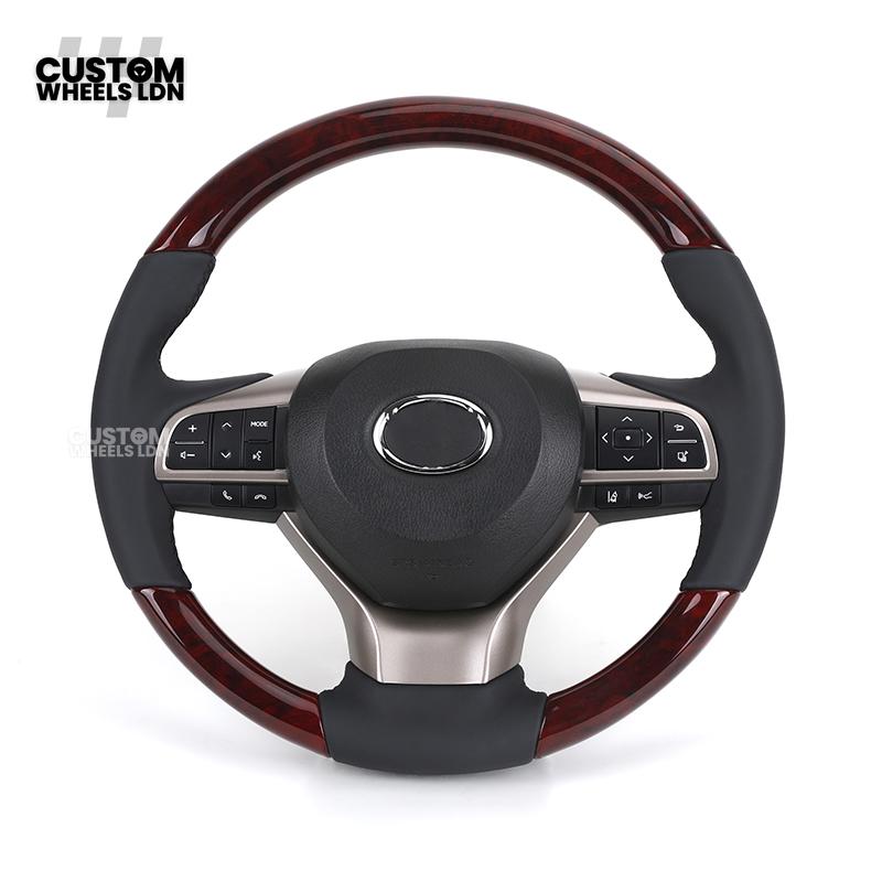 Toyota Custom Steering Wheel – Dark Cherry Wood Trim, Smooth Leather, OEM Controls | Fits Land Cruiser, Alphard, Camry + more | Plug & Play | Ideal Retrofit for a Luxury Finish