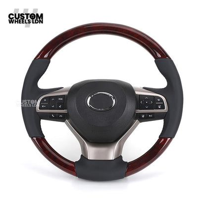 Toyota Custom Steering Wheel – Dark Cherry Wood Trim, Smooth Leather, OEM Controls | Fits Land Cruiser, Alphard, Camry + more | Plug & Play | Ideal Retrofit for a Luxury Finish