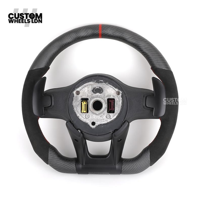 Mercedes Custom AMG Steering Wheel Flat Bottom Alcantara + Satin Carbon | Red Stitching & Marker | Complete Retrofit | Fits C-Class, E-Class, GLC, CLA, GLS, W205, W213, W222 + more